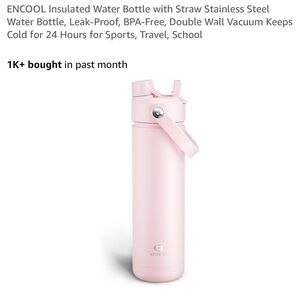 ENCOOL Pink Insulated Water Bottle with Straw